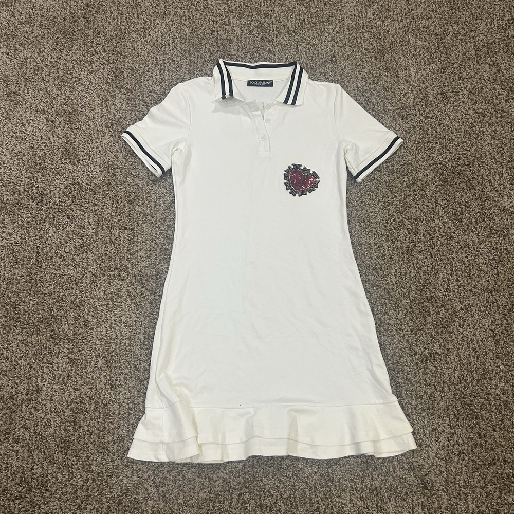 Dolce And Gabbana Teen Girls White Heart Polo Dress Made In Italy